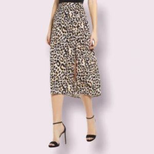 ASTR the Label Leopard Print Button Front Midi-Skirt S